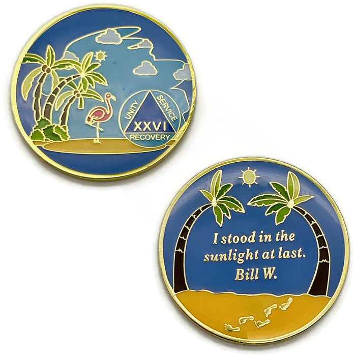 26 Year Beach Themed Specialty Tri-Plated AA Recovery Medallion - Twenty Six Year Chip/Coin
