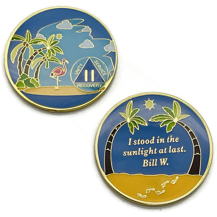 2 Year Beach Themed Specialty Tri-Plated AA Recovery Medallion - Two Year Chip/Coin