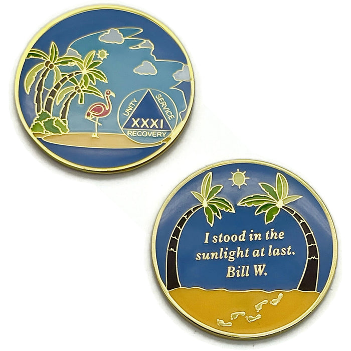 31 Year Beach Themed Specialty Tri-Plated AA Recovery Medallion - Thirty One Year Chip/Coin