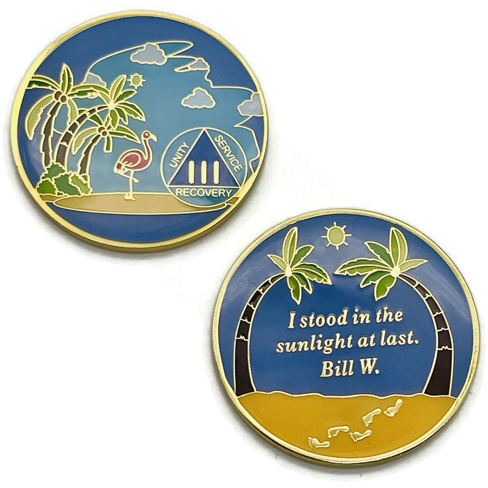 3 Year Beach Themed Specialty Tri-Plated AA Recovery Medallion - Three Year Chip/Coin