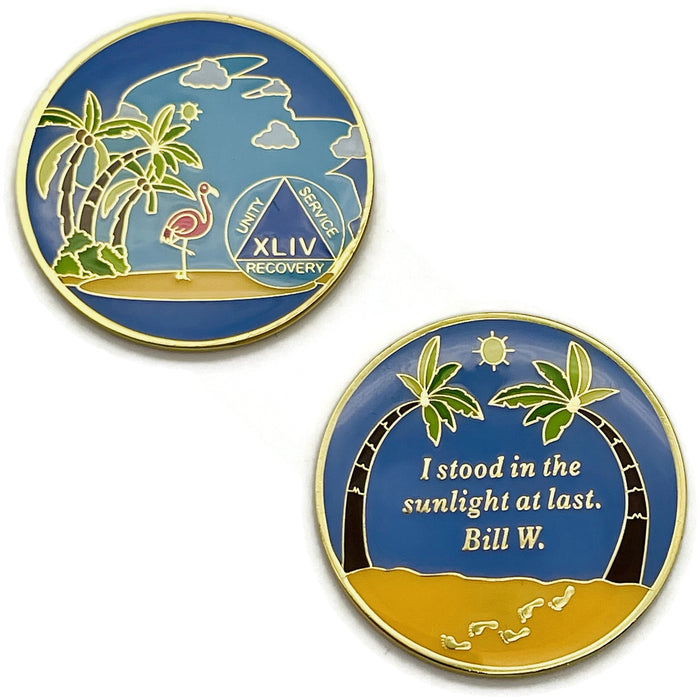 44 Year Beach Themed Specialty Tri-Plated AA Recovery Medallion - Forty Four Year Chip/Coin
