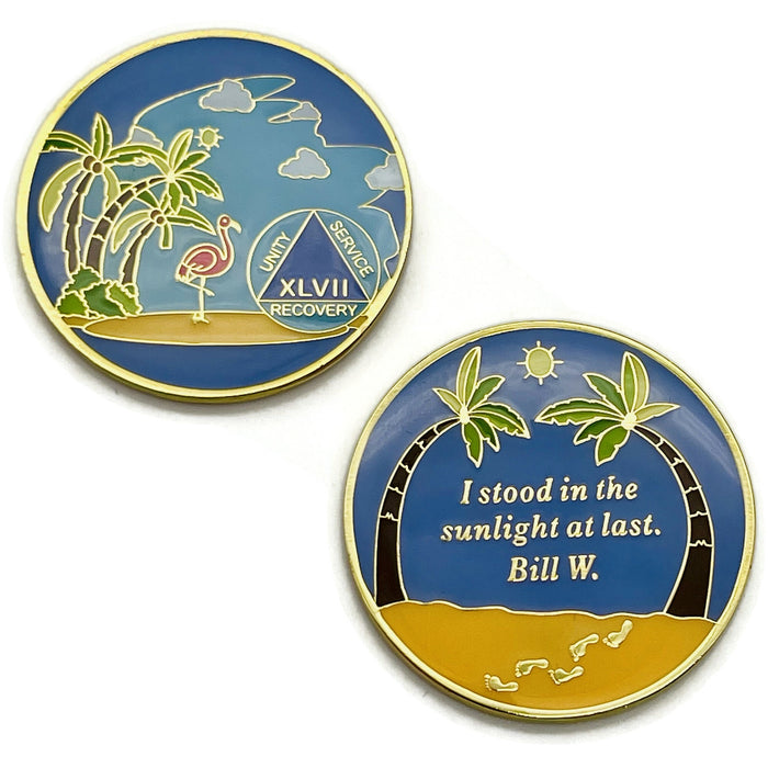 47 Year Beach Themed Specialty Tri-Plated AA Recovery Medallion - Forty Seven Year Chip/Coin