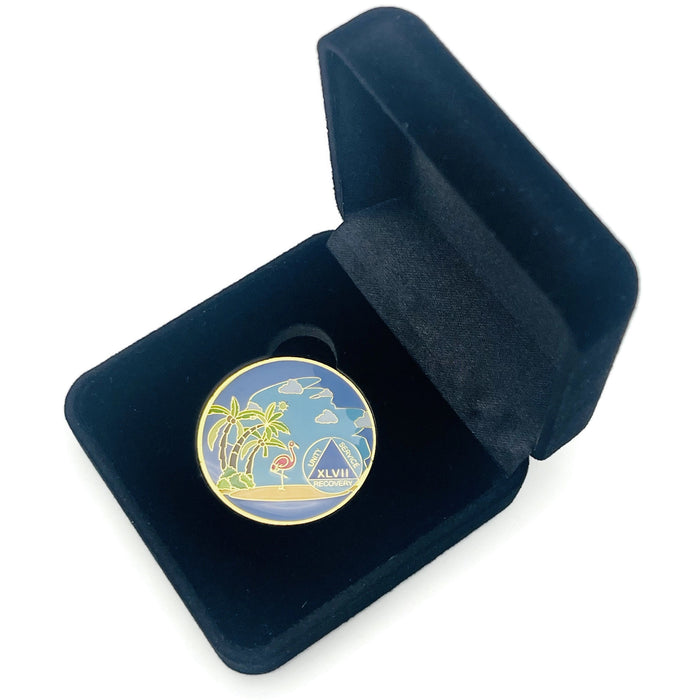47 Year Beach Themed Specialty Tri-Plated AA Recovery Medallion - Forty Seven Year Chip/Coin + Velvet Case