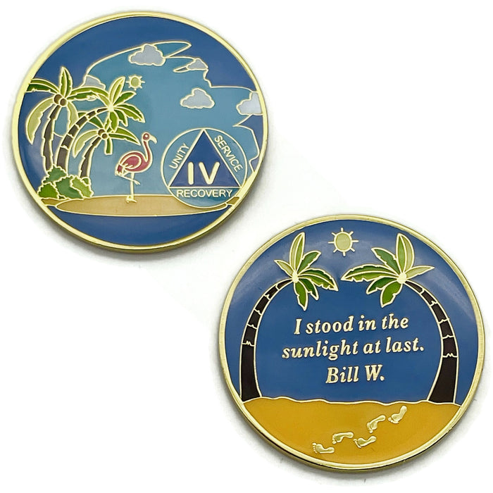 4 Year Beach Themed Specialty Tri-Plated AA Recovery Medallion - Four Year Chip/Coin