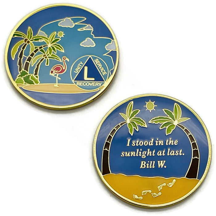 50 Year Beach Themed Specialty Tri-Plated AA Recovery Medallion - Fifty Year Chip/Coin