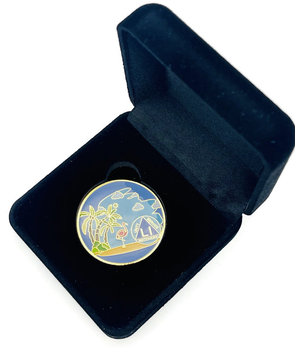 51 Year Beach Themed Specialty Tri-Plated AA Recovery Medallion - Fifty One Year Chip/Coin + Velvet Case