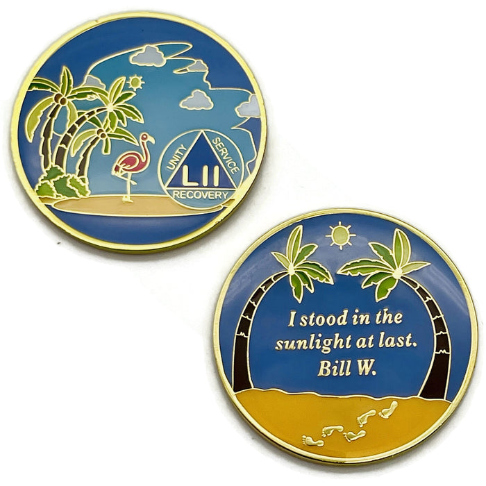 52 Year Beach Themed Specialty Tri-Plated AA Recovery Medallion - Fifty Two Year Chip/Coin