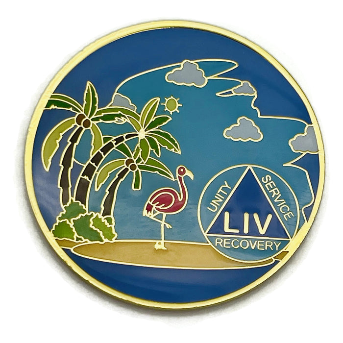 54 Year Beach Themed Specialty Tri-Plated AA Recovery Medallion - Fifty Four Year Chip/Coin