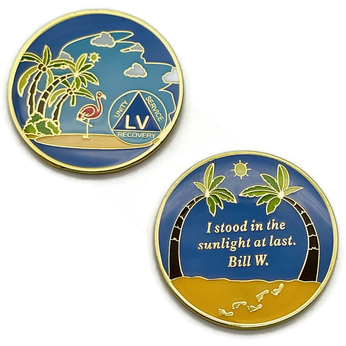 55 Year Beach Themed Specialty Tri-Plated AA Recovery Medallion - Fifty Five Year Chip/Coin