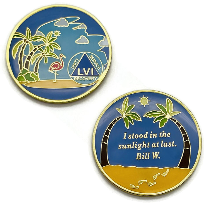 56 Year Beach Themed Specialty Tri-Plated AA Recovery Medallion - Fifty Six Year Chip/Coin