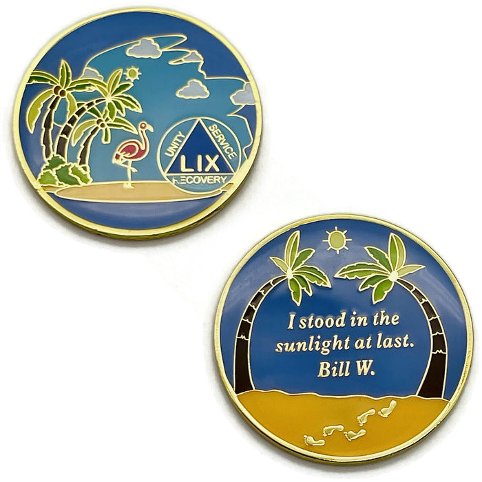 59 Year Beach Themed Specialty Tri-Plated AA Recovery Medallion - Fifty Nine Year Chip/Coin