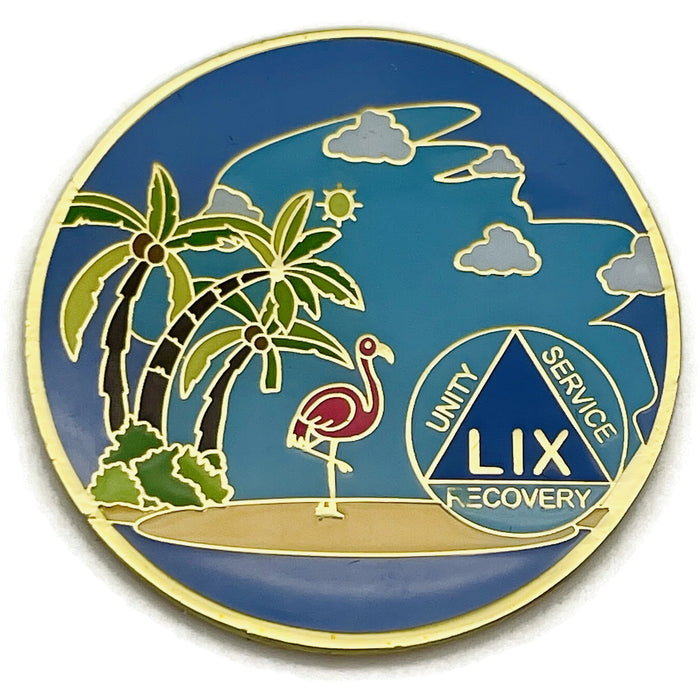 59 Year Beach Themed Specialty Tri-Plated AA Recovery Medallion - Fifty Nine Year Chip/Coin