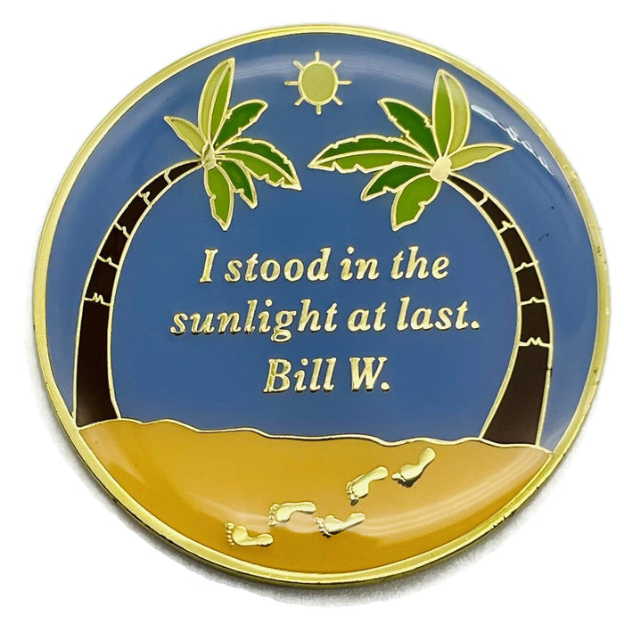 60 Year Beach Themed Specialty Tri-Plated AA Recovery Medallion - Sixty Year Chip/Coin + Velvet Case