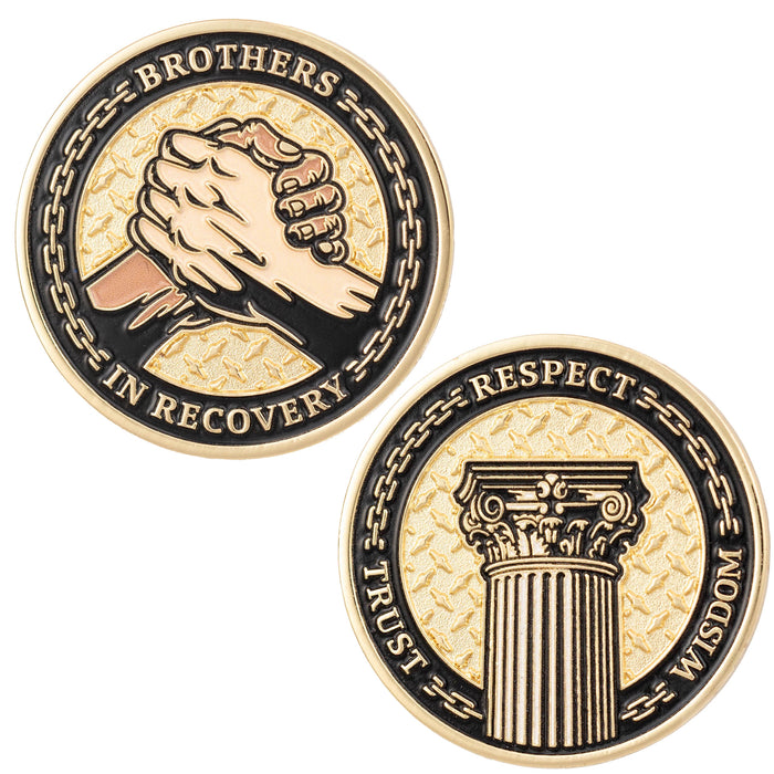 Sobriety Mint Brothers in Recovery AA/NA Recovery Medallion - Black/Gold