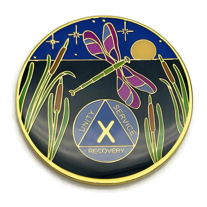 Dragonfly 9th Step 10 Year Specialty AA Recovery Medallion - Tri-Plated Ten Year Chip/Coin