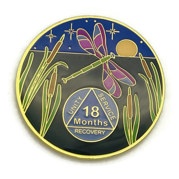 Dragonfly 9th Step 18 Months Specialty AA Recovery Medallion - Tri-Plated 18 Month Chip/Coin