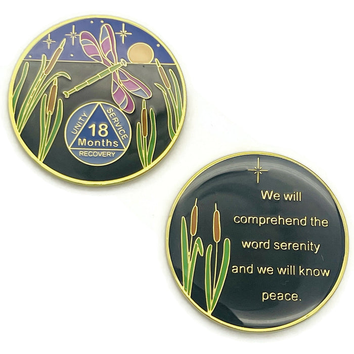 Dragonfly 9th Step 18 Months Specialty AA Recovery Medallion - Tri-Plated 18 Month Chip/Coin
