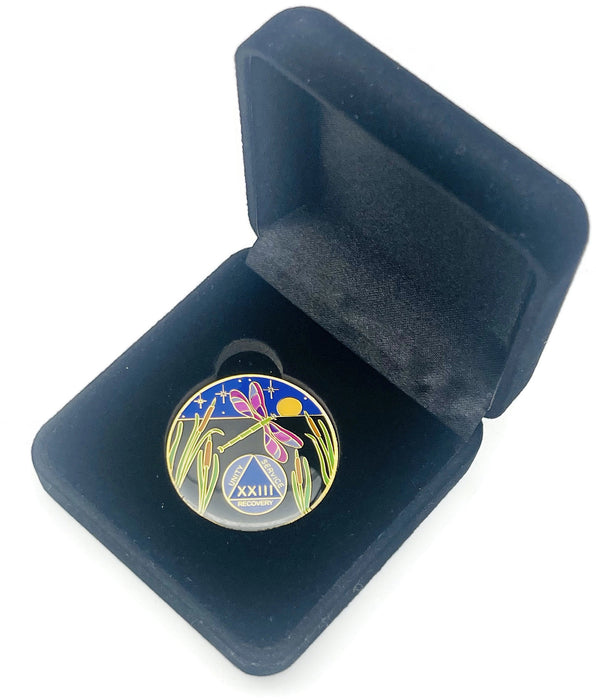 Dragonfly 9th Step 23 Year Specialty AA Recovery Medallion - Tri-Plated Twenty-Three Year Chip/Coin + Velvet Case
