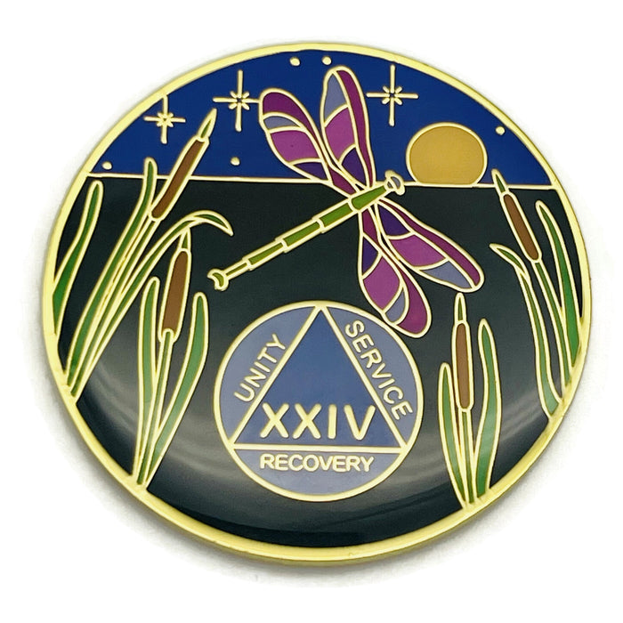 Dragonfly 9th Step 24 Year Specialty AA Recovery Medallion - Tri-Plated Twenty-Four Year Chip/Coin