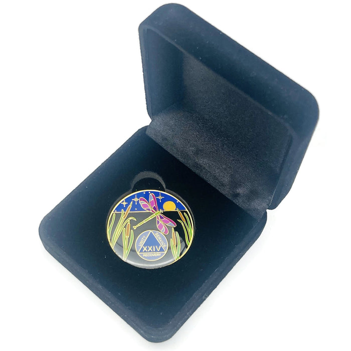 Dragonfly 9th Step 24 Year Specialty AA Recovery Medallion - Tri-Plated Twenty-Four Year Chip/Coin + Velvet Case