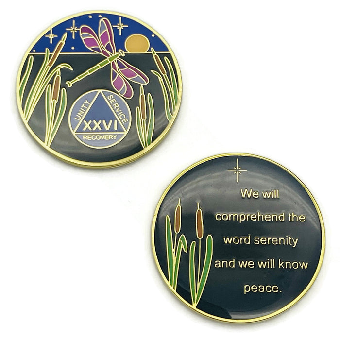 Dragonfly 9th Step 26 Year Specialty AA Recovery Medallion - Tri-Plated Twenty-Six Year Chip/Coin