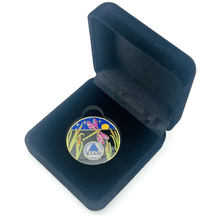 Dragonfly 9th Step 26 Year Specialty AA Recovery Medallion - Tri-Plated Twenty-Six Year Chip/Coin + Velvet Case