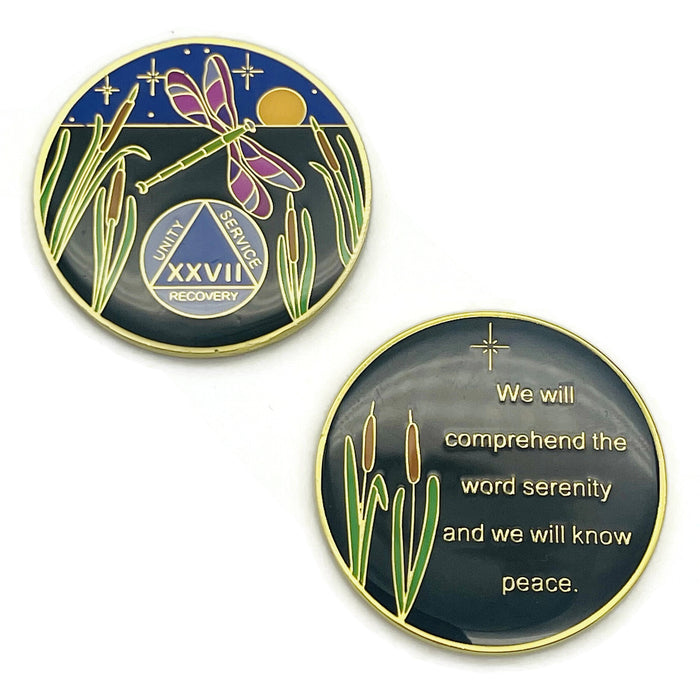 Dragonfly 9th Step 27 Year Specialty AA Recovery Medallion - Tri-Plated Twenty-Seven Year Chip/Coin