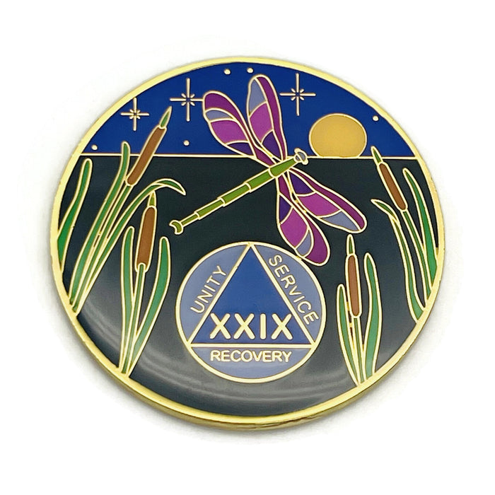 Dragonfly 9th Step 29 Year Specialty AA Recovery Medallion - Tri-Plated Twenty-Nine Year Chip/Coin