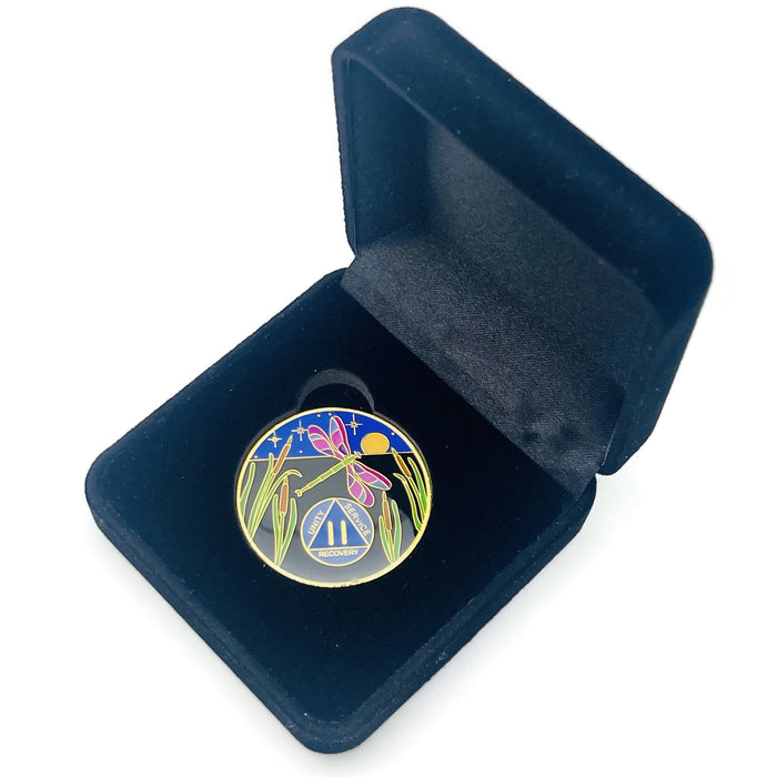 Dragonfly 9th Step 2 Year Specialty AA Recovery Medallion - Tri-Plated Two Year Chip/Coin + Velvet Case