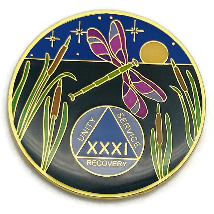 Dragonfly 9th Step 31 Year Specialty AA Recovery Medallion - Tri-Plated Thirty-One Year Chip/Coin