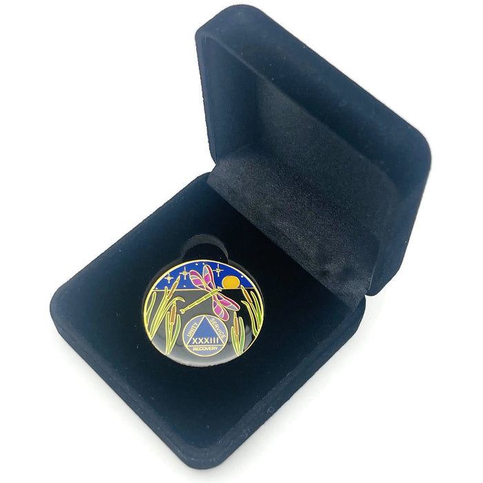 Dragonfly 9th Step 33 Year Specialty AA Recovery Medallion - Tri-Plated Thirty-Three Year Chip/Coin + Velvet Case