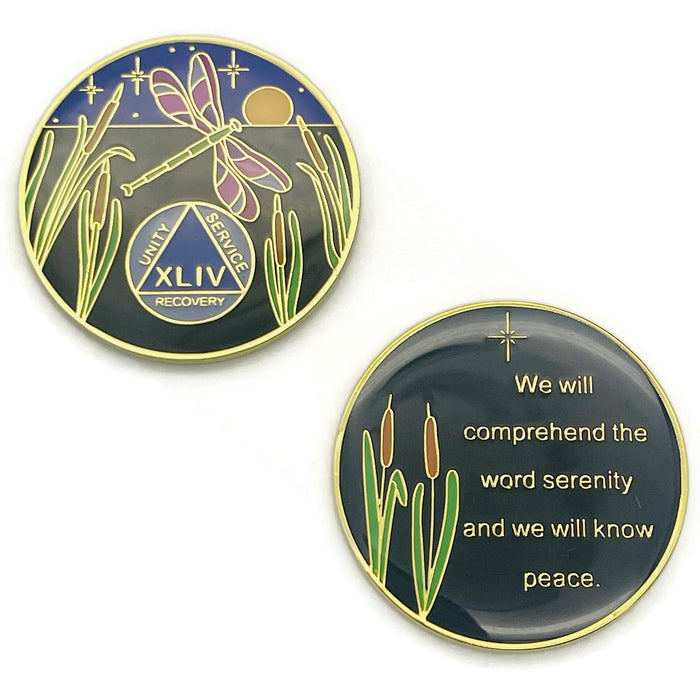 Dragonfly 9th Step 44 Year Specialty AA Recovery Medallion - Tri-Plated Forty-Four Year Chip/Coin