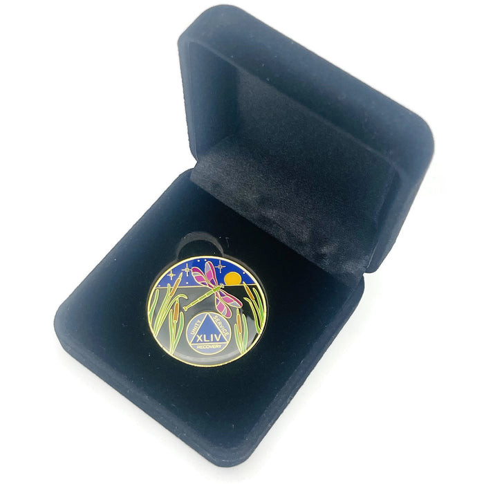Dragonfly 9th Step 44 Year Specialty AA Recovery Medallion - Tri-Plated Forty-Four Year Chip/Coin + Velvet Case
