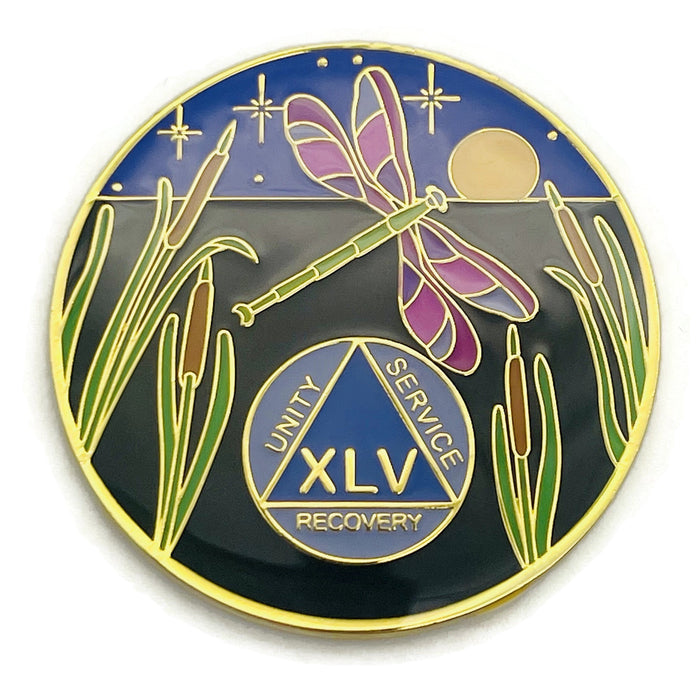 Dragonfly 9th Step 45 Year Specialty AA Recovery Medallion - Tri-Plated Forty-Five Year Chip/Coin
