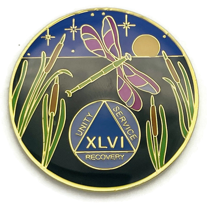 Dragonfly 9th Step 46 Year Specialty AA Recovery Medallion - Tri-Plated Forty-Six Year Chip/Coin