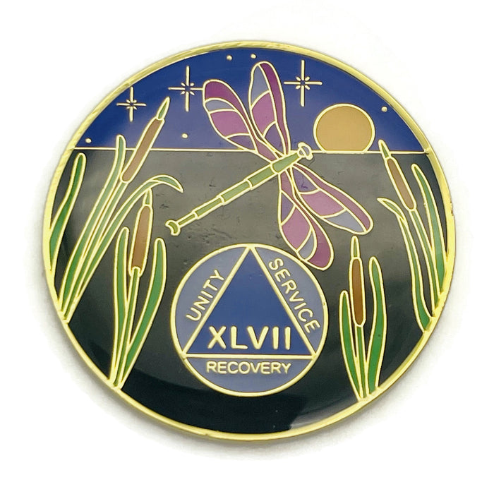 Dragonfly 9th Step 47 Year Specialty AA Recovery Medallion - Tri-Plated Forty-Seven Year Chip/Coin