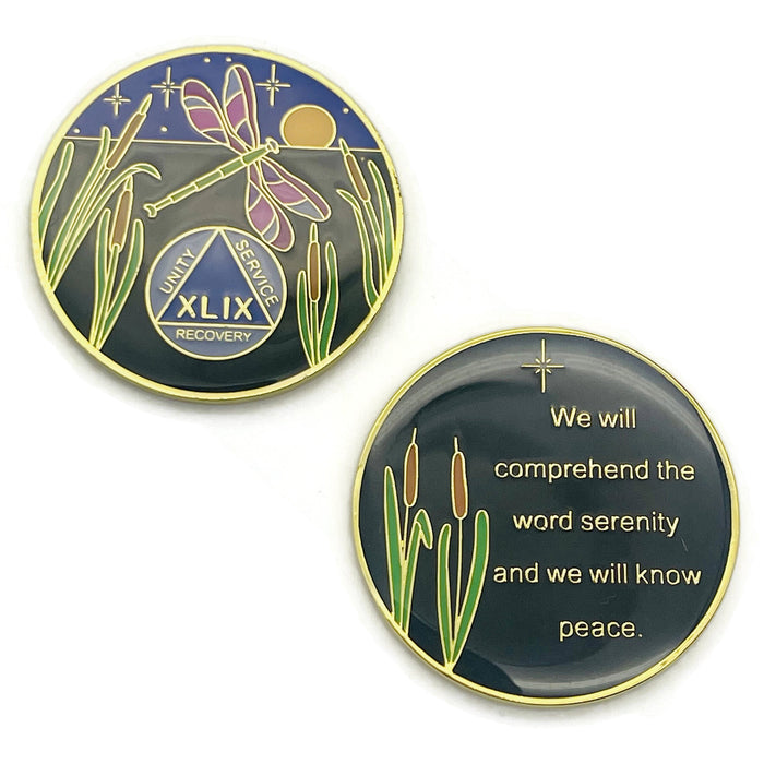 Dragonfly 9th Step 49 Year Specialty AA Recovery Medallion - Tri-Plated Forty-Nine Year Chip/Coin