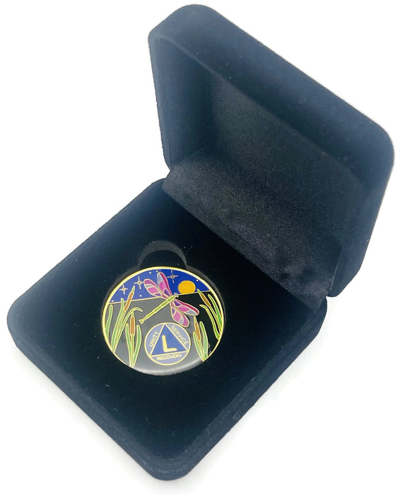 Dragonfly 9th Step 50 Year Specialty AA Recovery Medallion - Tri-Plated Fifty Year Chip/Coin + Velvet Case