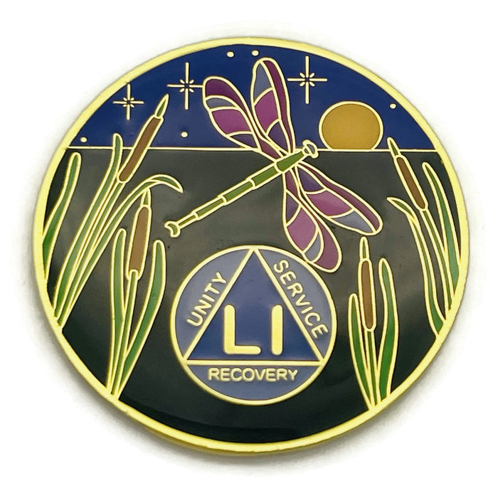Dragonfly 9th Step 51 Year Specialty AA Recovery Medallion - Tri-Plated Fifty-One Year Chip/Coin