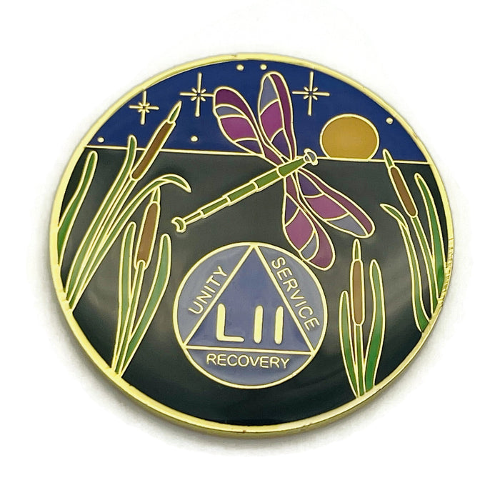 Dragonfly 9th Step 52 Year Specialty AA Recovery Medallion - Tri-Plated Fifty-Two Year Chip/Coin