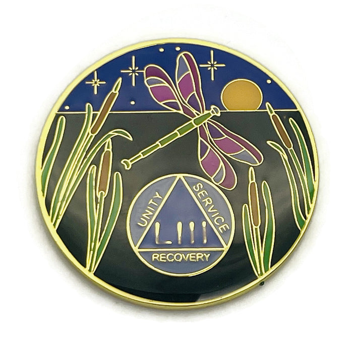 Dragonfly 9th Step 53 Year Specialty AA Recovery Medallion - Tri-Plated Fifty-Three Year Chip/Coin
