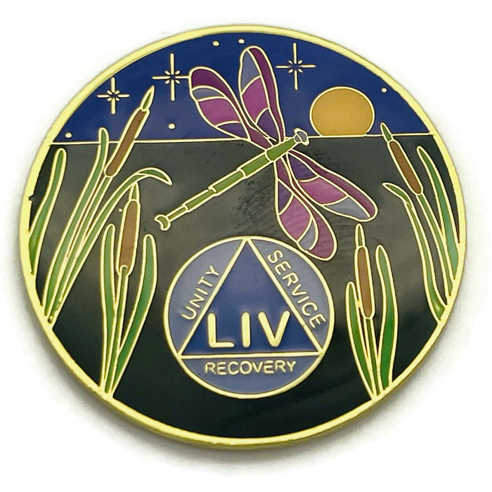 Dragonfly 9th Step 54 Year Specialty AA Recovery Medallion - Tri-Plated Fifty-Four Year Chip/Coin