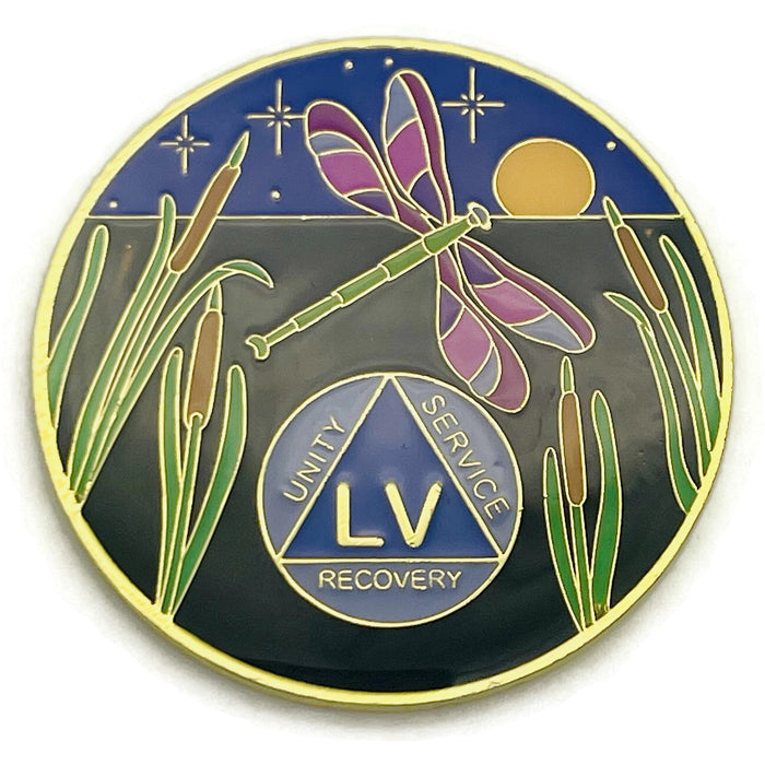Dragonfly 9th Step 55 Year Specialty AA Recovery Medallion - Tri-Plated Fifty-Five Year Chip/Coin