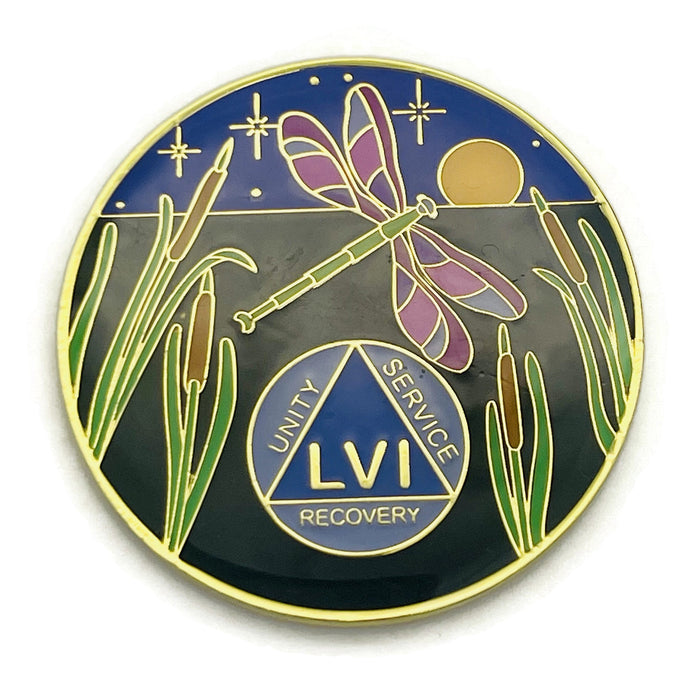 Dragonfly 9th Step 56 Year Specialty AA Recovery Medallion - Tri-Plated Fifty-Six Year Chip/Coin