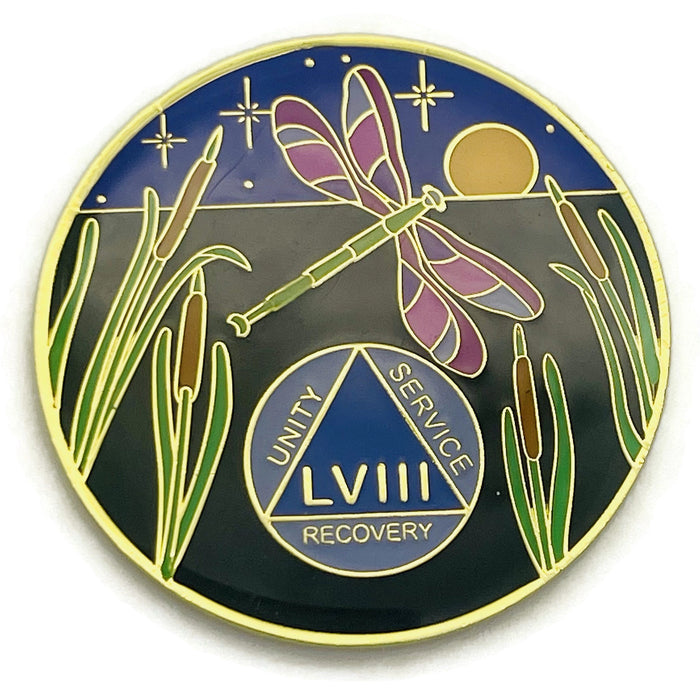 Dragonfly 9th Step 58 Year Specialty AA Recovery Medallion - Tri-Plated Fifty-Eight Year Chip/Coin