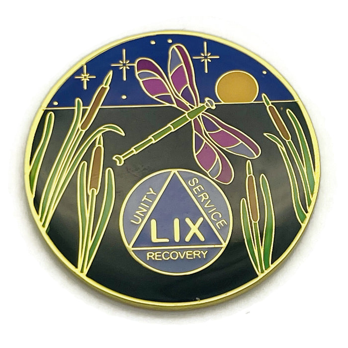 Dragonfly 9th Step 59 Year Specialty AA Recovery Medallion - Tri-Plated Fifty-Nine Year Chip/Coin