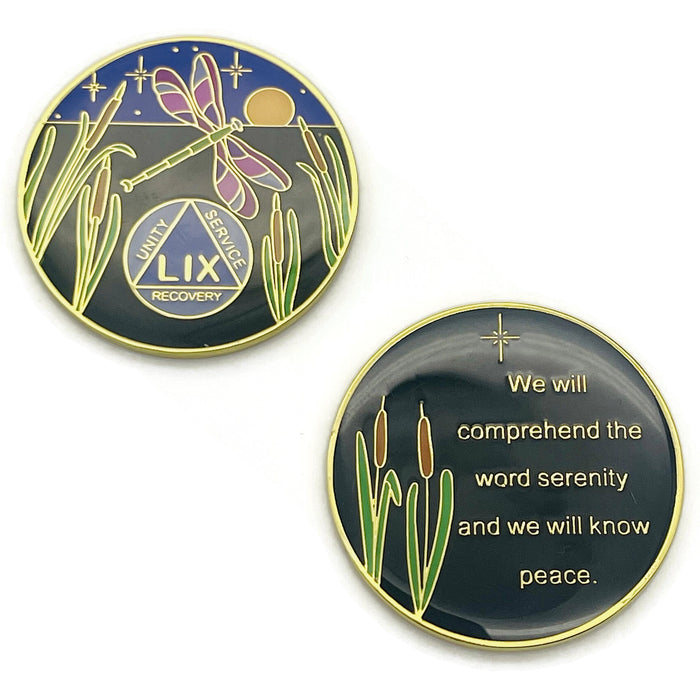 Dragonfly 9th Step 59 Year Specialty AA Recovery Medallion - Tri-Plated Fifty-Nine Year Chip/Coin