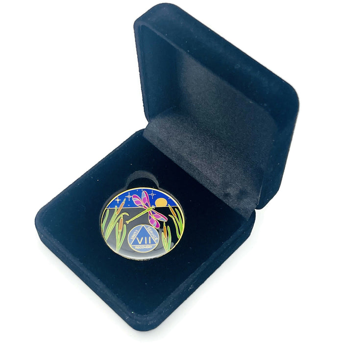 Dragonfly 9th Step 7 Year Specialty AA Recovery Medallion - Tri-Plated Seven Year Chip/Coin + Velvet Case