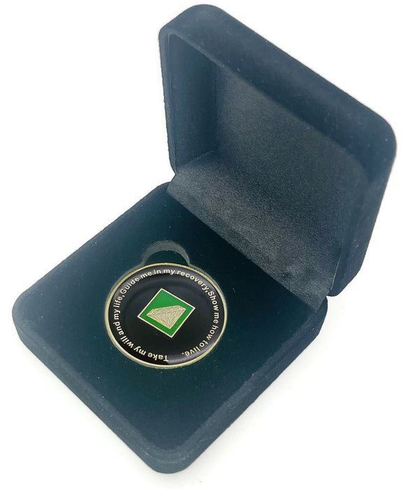 10 Year Tree of Life Specialty Tri-Plated NA Recovery Medallion - Ten Year Chip/Coin - Green/Blue + Velvet Case