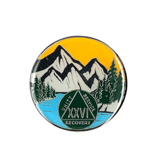 26 Year Mountain Scene Specialty AA Recovery Medallion - Twenty-Six Year Tri-Plated Chip/Coin/Token